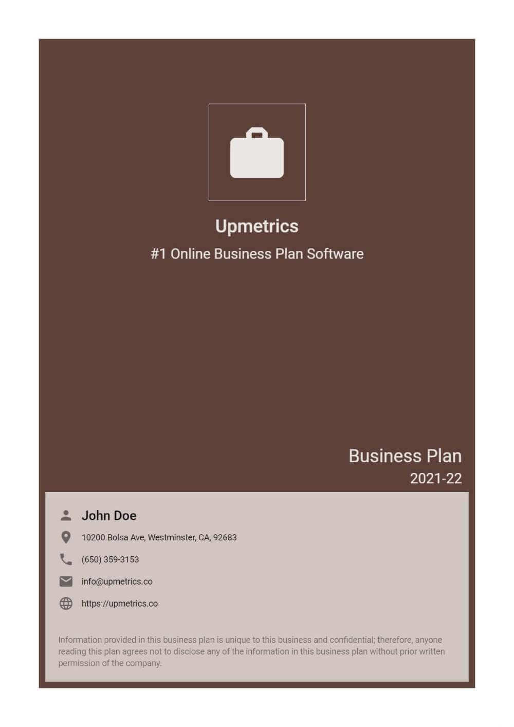 best business plan cover page